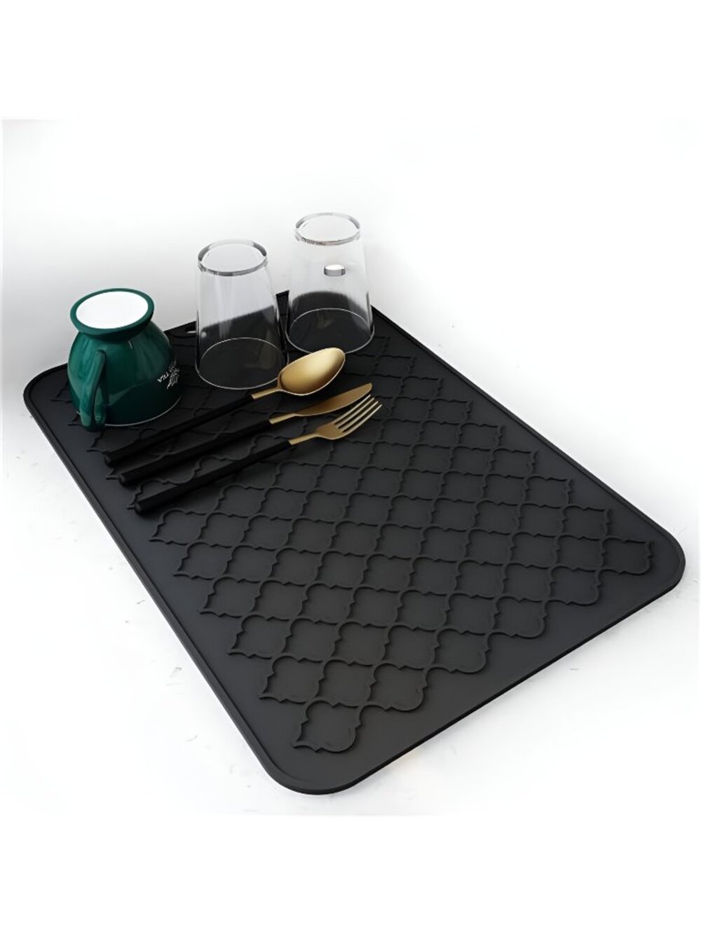 Dish Drying Mats - Silicone Dish Drying Mat- Heat Resistant (12" x 16, BLACK)